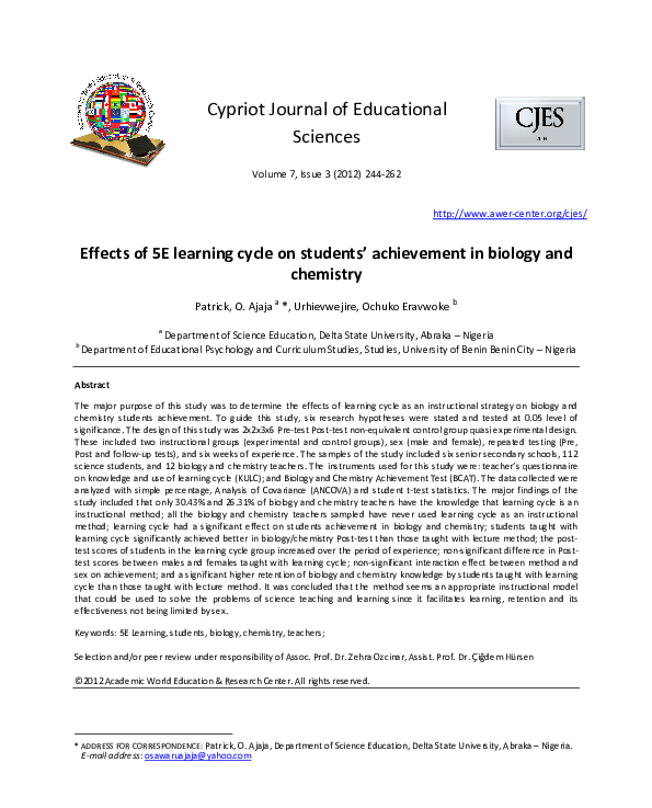 (PDF) Effects of 5E learning cycle on students' achievement in biology ...