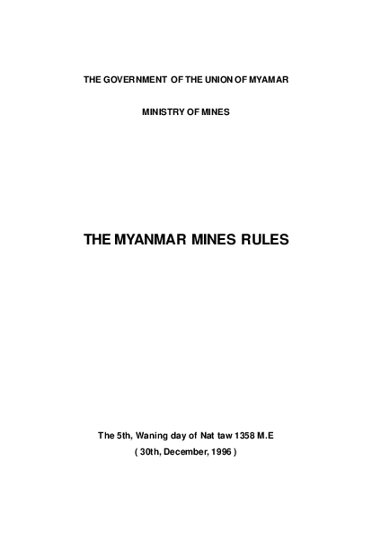 (PDF) THE GOVERNMENT OF THE UNION OF MYAMAR MINISTRY OF MINES THE