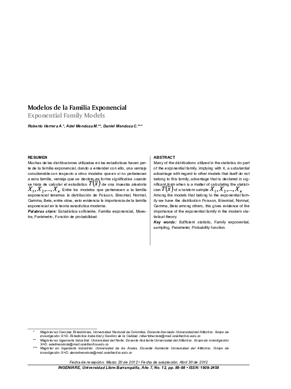 (PDF) Modelos de la Familia Exponencial Exponential Family Models