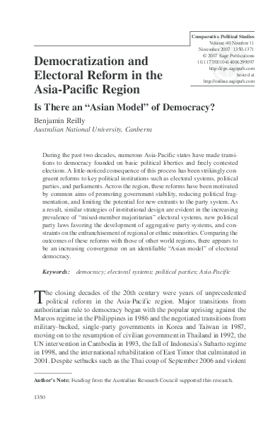 (PDF) Democratization and Electoral Reform in the Asia-Pacific Region ...