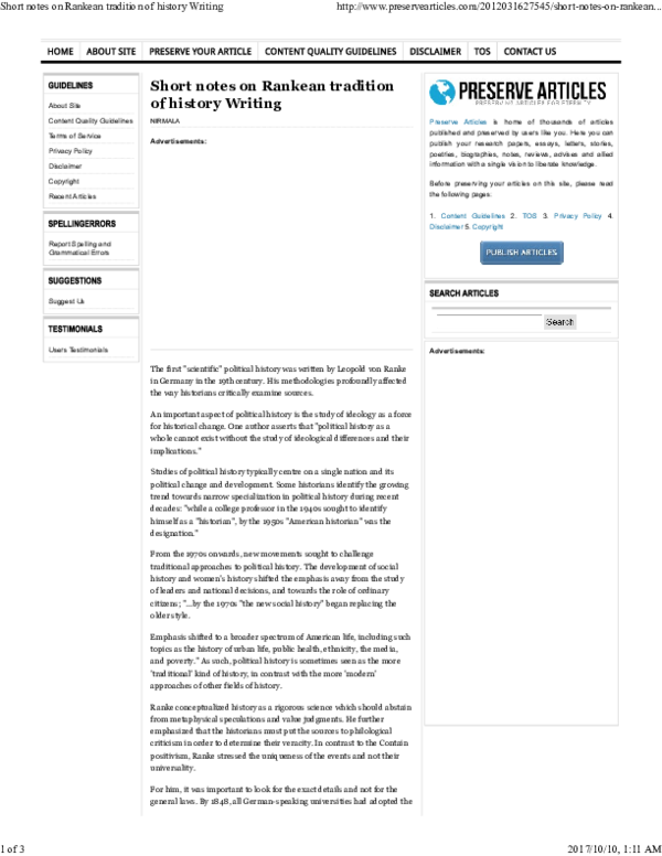 (PDF) Short notes on Rankean tradition of history Writing hector mabi