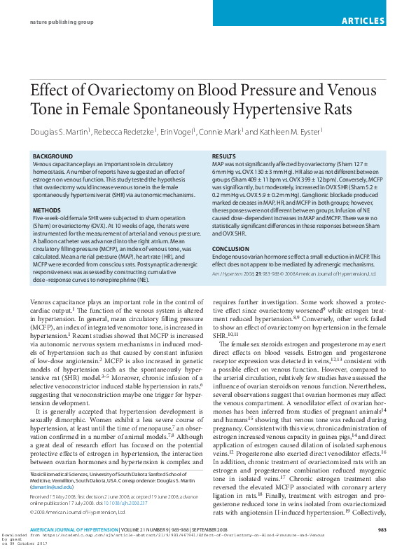 (PDF) Effect of ovariectomy on blood pressure and venous tone in female ...