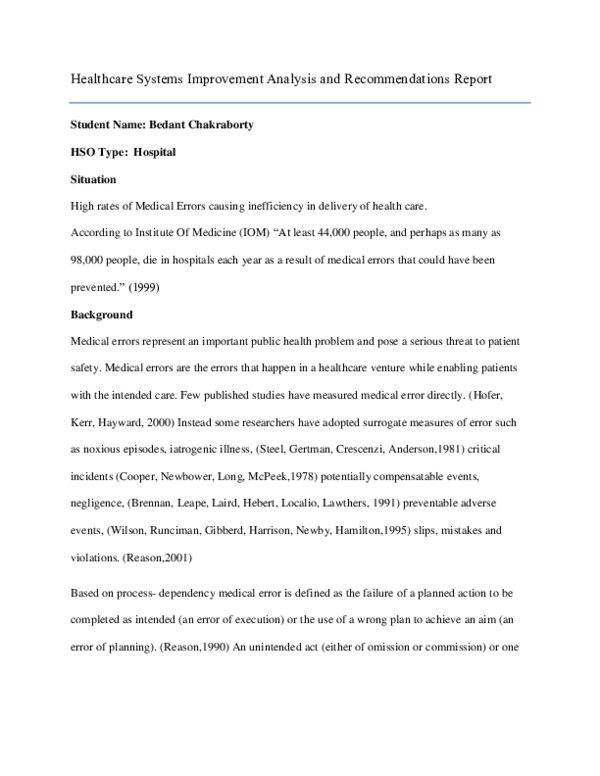 (DOC) Healthcare Systems Improvement Analysis and Recommendations Report