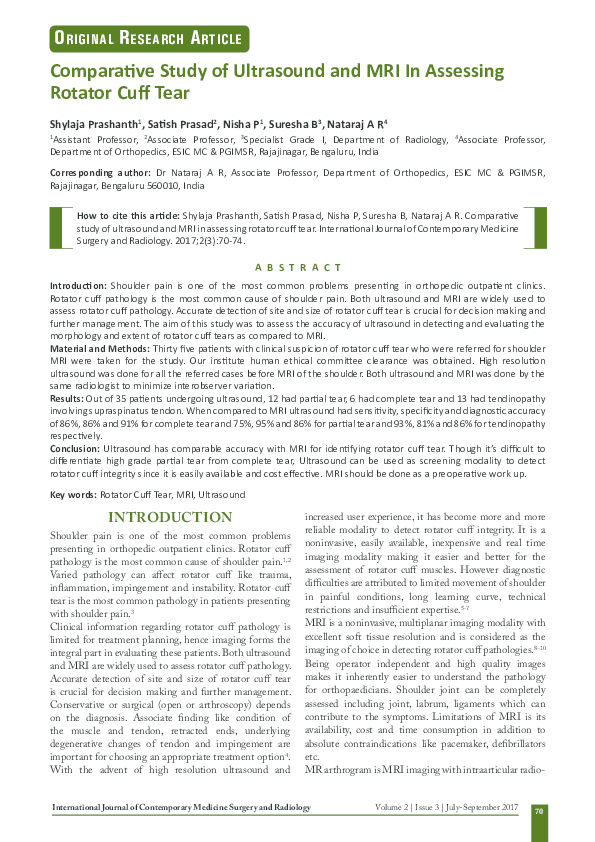 (PDF) Comparative Study of Ultrasound and MRI In Assessing Rotator Cuff ...