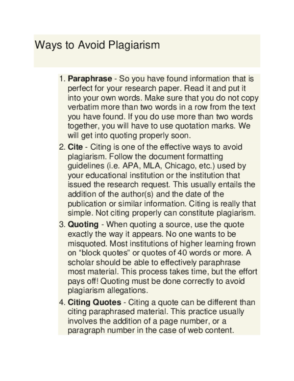 (DOC) Ways to Avoid Plagiarism