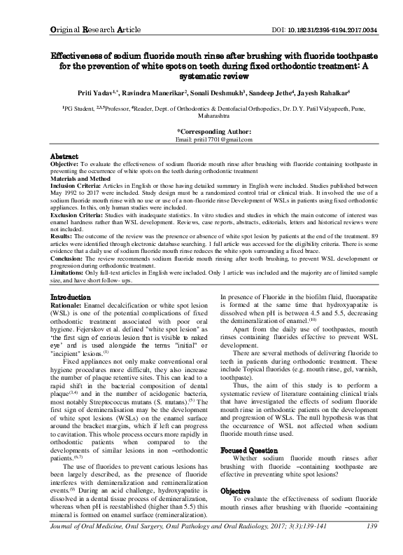 (PDF) Effectiveness of sodium fluoride mouth rinse after brushing with