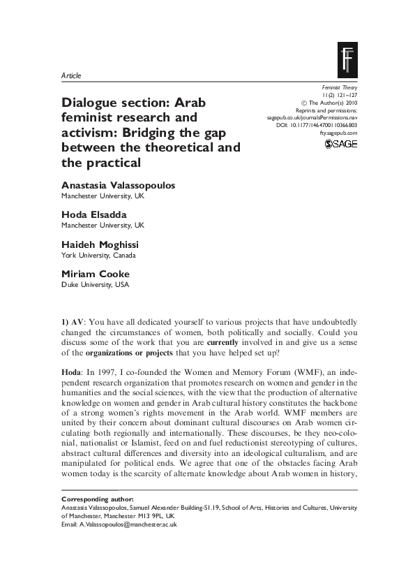 (PDF) Dialogue section: Arab feminist research and activism: Bridging ...