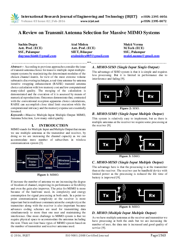 (PDF) A Review on Transmit Antenna Selection for Massive MIMO Systems