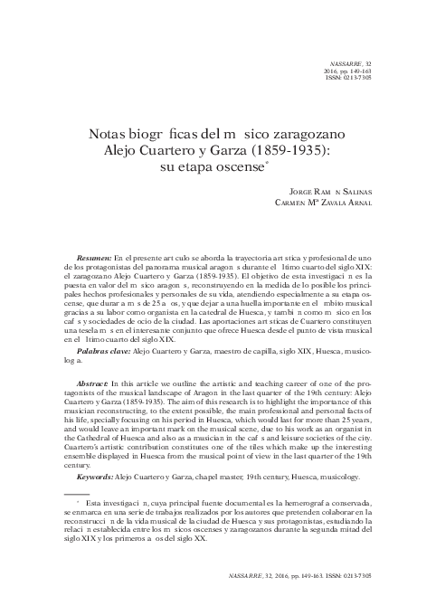 (PDF) Notas biográficas del músico zaragozano Alejo Cuartero y Garza