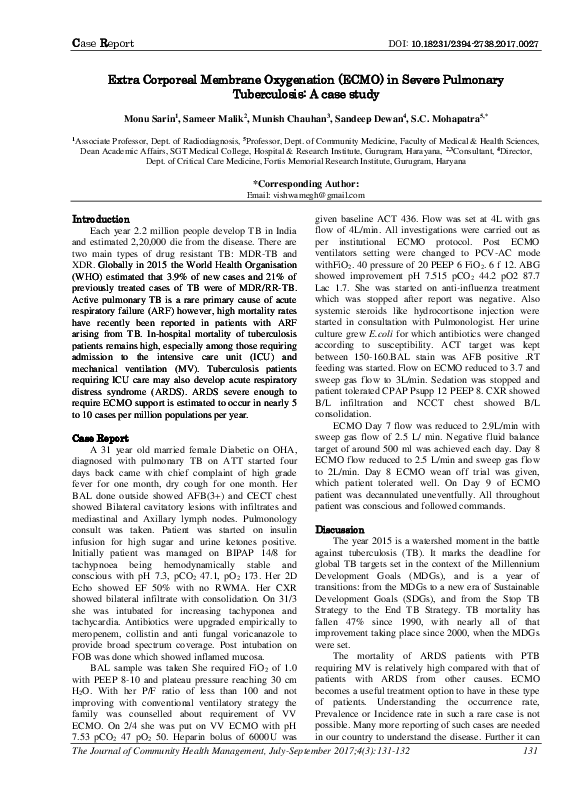(PDF) Extra Corporeal Membrane Oxygenation (ECMO) in Severe Pulmonary ...