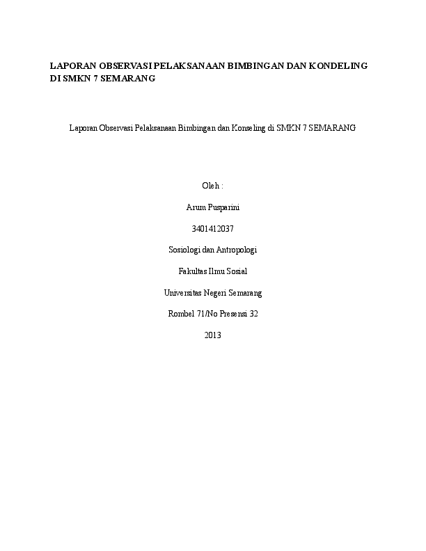 Doc Laporan Observasi Pelaksanaan Bimbingan Dan Kondeling Di Smkn 7 Semarang Rizal Adicita Academia Edu