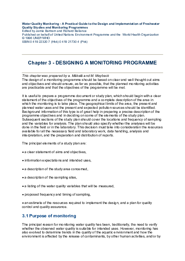 (PDF) Water Quality Monitoring A Practical Guide to the Design and