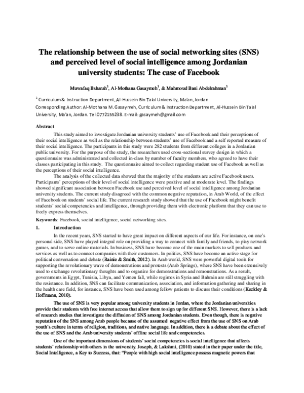 (PDF) The relationship between the use of social networking sites (SNS ...