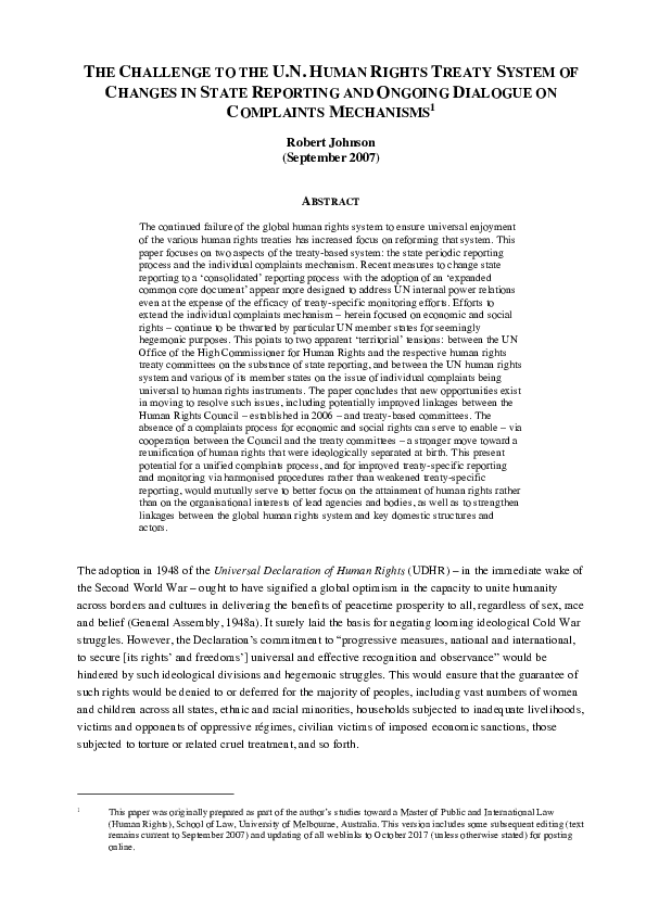 (PDF) The Challenge to the U.N. Human Rights Treaty System of changes ...