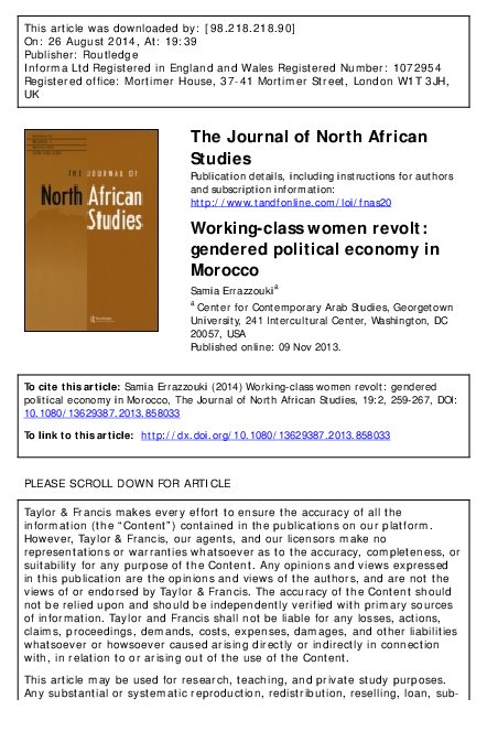 (PDF) Working-class women revolt: gendered political economy in Morocco