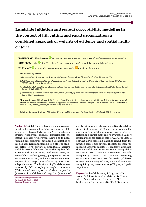 (PDF) Landslide initiation and runout susceptibility modeling in the ...