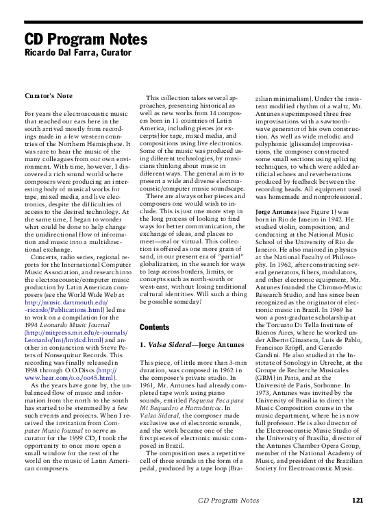(PDF) CD Program Notes Computer Music Journal Ricardo Dal Farra