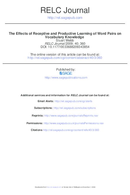 (PDF) The Effects of Receptive and Productive Learning of Word Pairs on ...