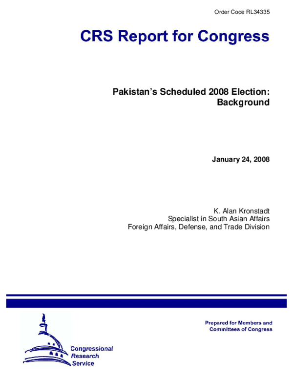 (PDF) Pakistan's Scheduled 2008 Election: Background