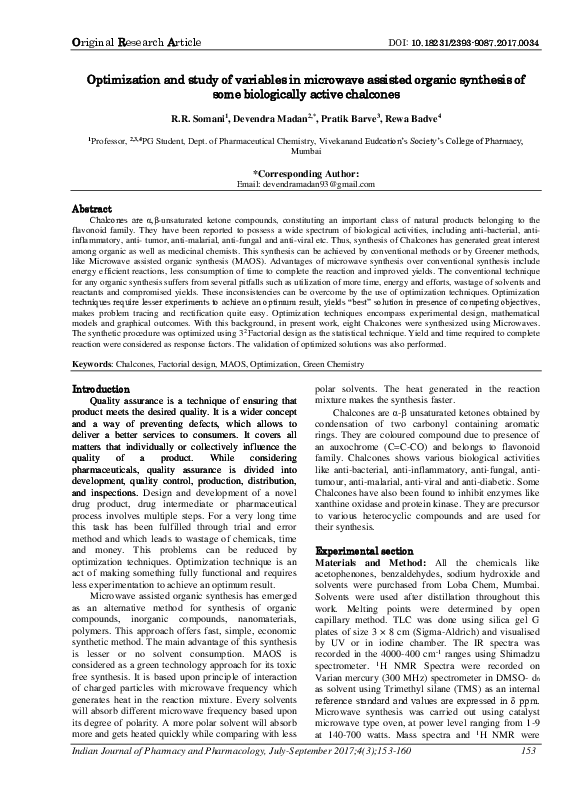 (PDF) Optimization and study of variables in microwave assisted organic ...