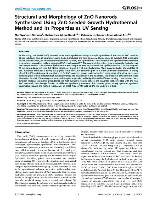 (PDF) Structural and Morphology of ZnO Nanorods Synthesized Using ZnO ...