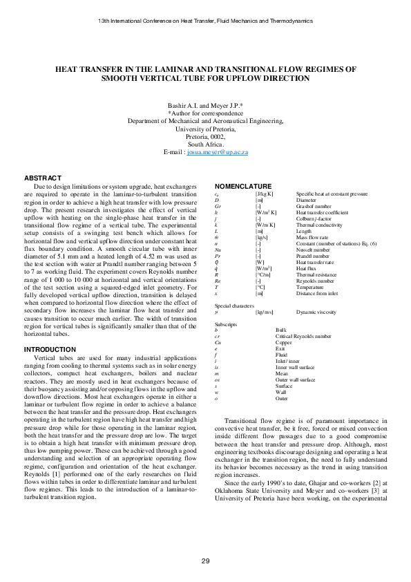(PDF) HEAT TRANSFER IN THE LAMINAR AND TRANSITIONAL FLOW REGIMES OF ...