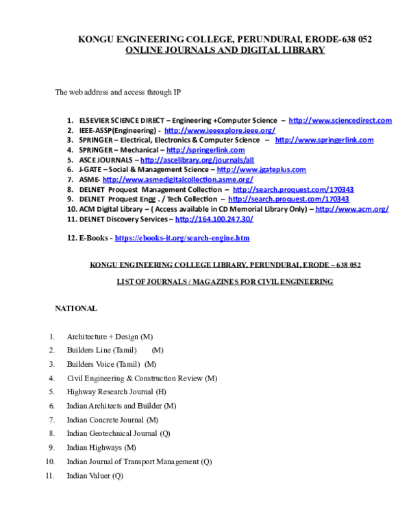 (DOC) KONGU ENGINEERING COLLEGE, PERUNDURAI, ERODE638 052 ONLINE
