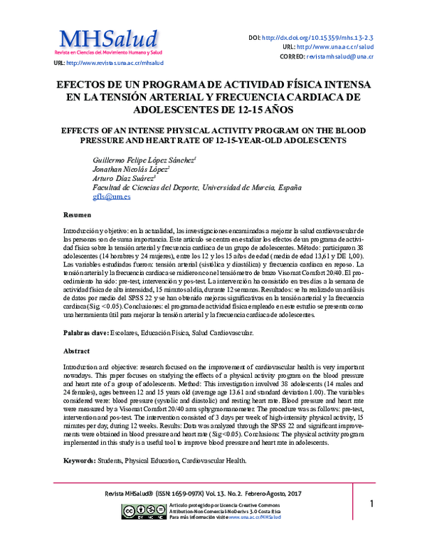 (PDF) EFFECTS OF AN INTENSE PHYSICAL ACTIVITY PROGRAM ON THE BLOOD ...