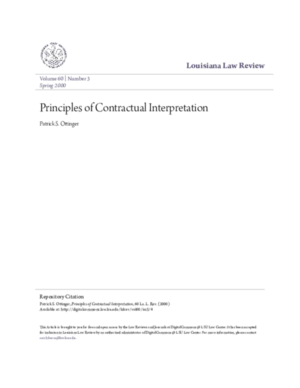 (PDF) Louisiana Law Review Principles of Contractual Interpretation ...