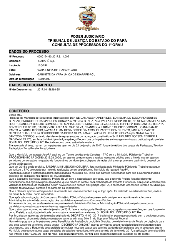 (PDF) PODER JUDICIÁRIO TRIBUNAL DE JUSTIÇA DO ESTADO DO PARÁ CONSULTA DE PROCESSOS DO 1º GRAU