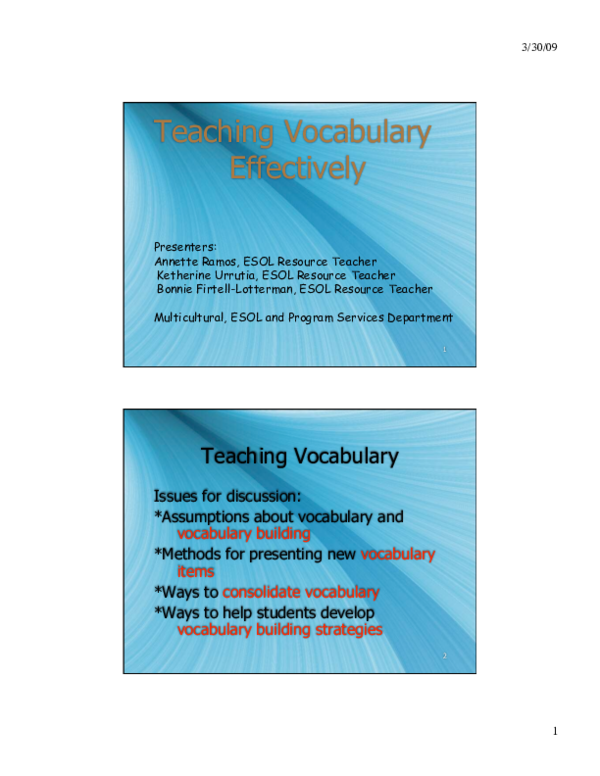 (PDF) Teaching Vocabulary Issues for discussion *Assumptions about