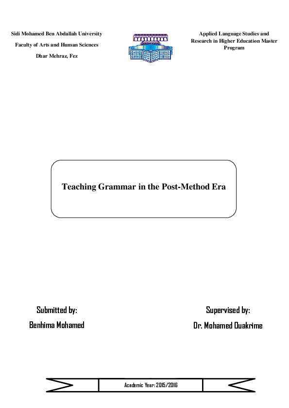 (PDF) Presentation on Teaching Grammar in the Postmethod Era