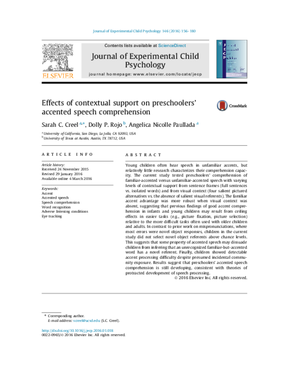 (PDF) Effects of contextual support on preschoolers' accented speech ...