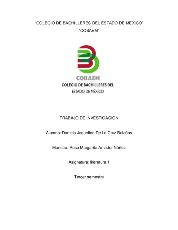 (DOC) " COLEGIO DE BACHILLERES DEL ESTADO DE MEXICO " " COBAEM