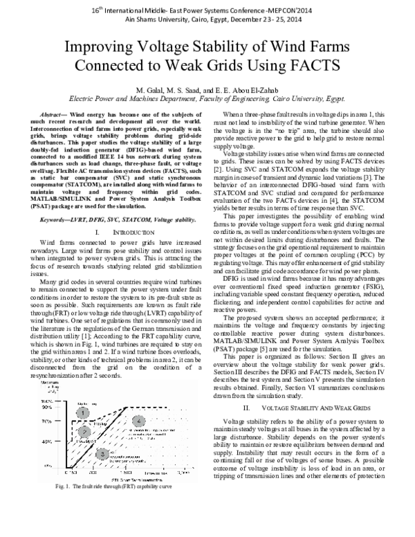 (PDF) Improving Voltage Stability of Wind Farms Connected to Weak Grids ...