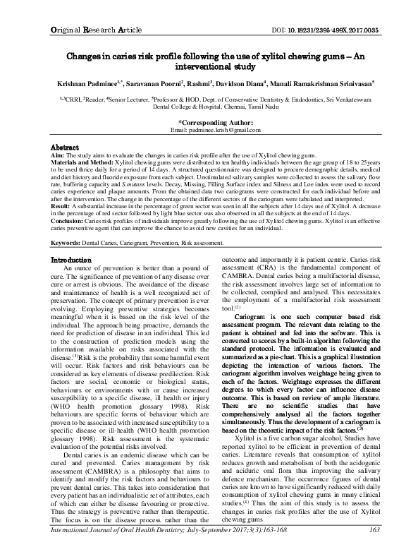 (PDF) Changes in caries risk profile following the use of xylitol