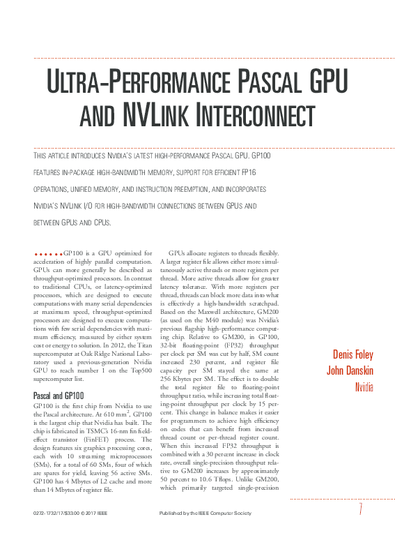 (PDF) Ultra Performance Pascal GPU and NVLink Interconnect
