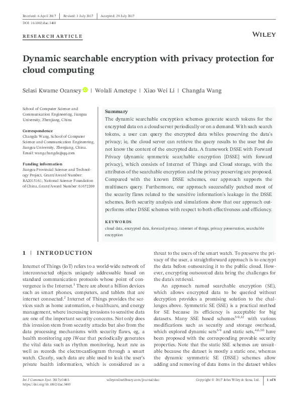 (PDF) Dynamic searchable encryption with privacy protection for cloud ...