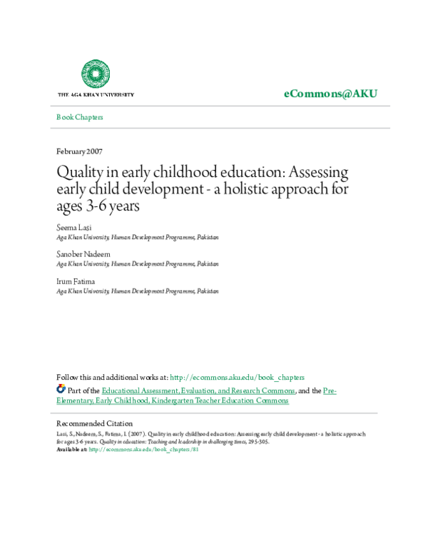(PDF) Quality in early childhood education: Assessing early child ...