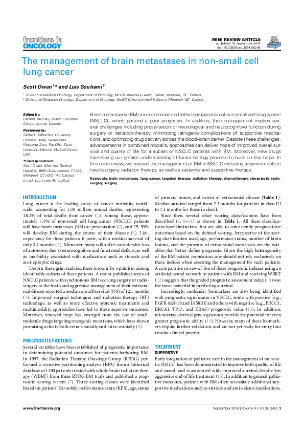 (PDF) The management of brain metastases in non-small cell lung cancer