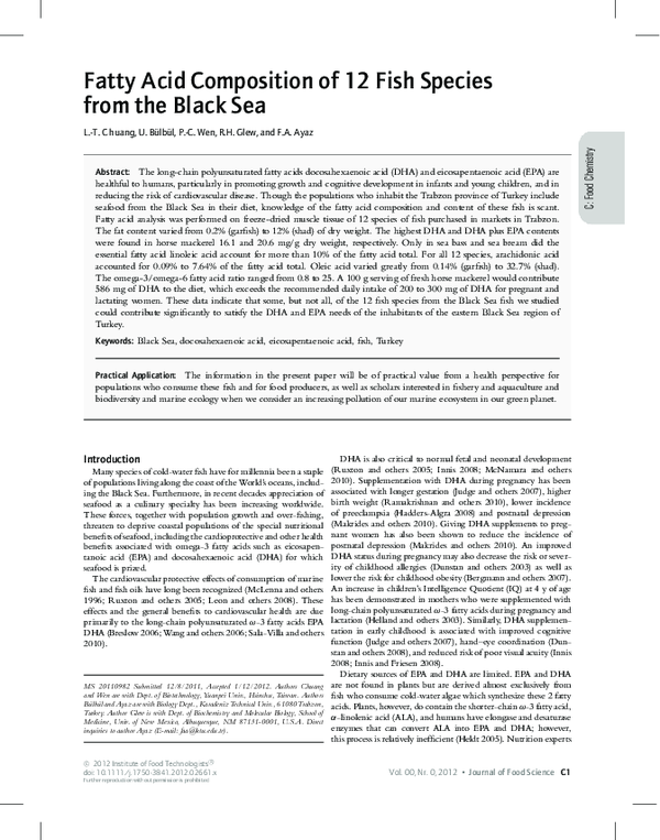(PDF) Fatty Acid Composition of 12 Fish Species from the Black Sea