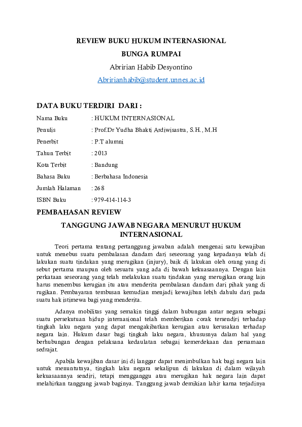 (DOC) REVIEW BUKU HUKUM INTERNASIONAL BUNGA RUMPAI PEMBAHASAN REVIEW ...