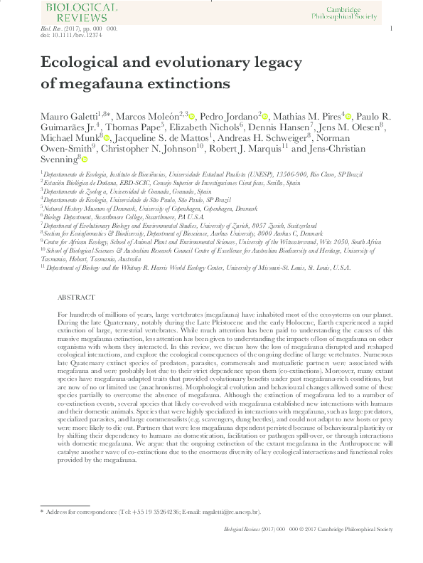 (PDF) Ecological and evolutionary legacy of megafauna extinctions