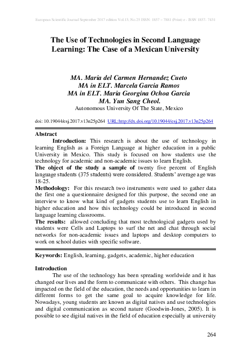 (PDF) The Use of Technologies in Second Language Learning: The Case of ...
