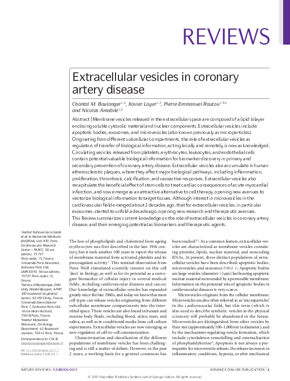 (PDF) Extracellular vesicles in coronary artery diseases
