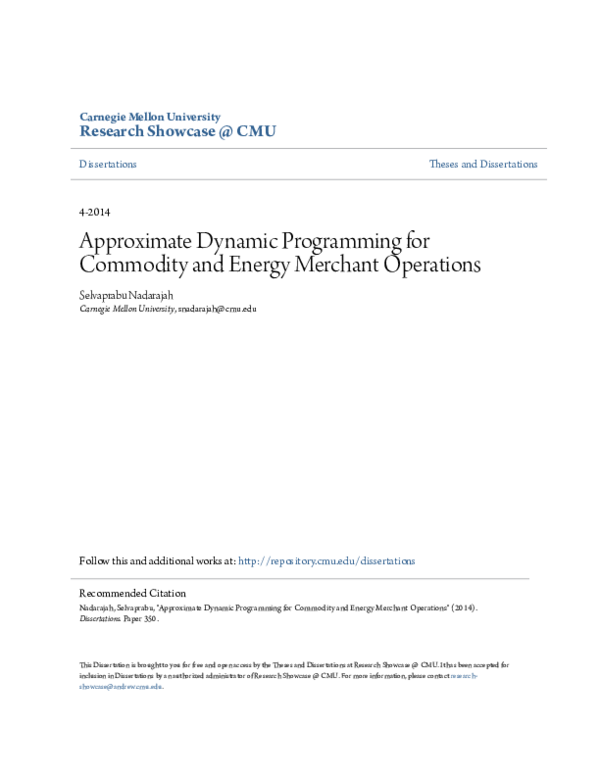 (PDF) Approximate Dynamic Programming for Commodity and Energy Merchant ...