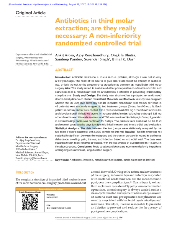 (PDF) Antibiotics in third molar extraction are they really necessary