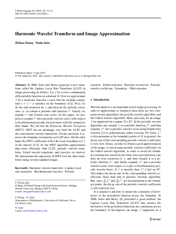(PDF) Harmonic Wavelet Transform and Image Approximation