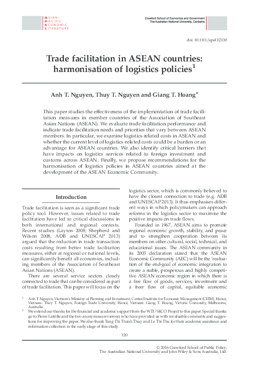(PDF) Trade facilitation in ASEAN countries: harmonisation of logistics ...