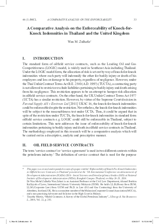 (PDF) A Comparative Analysis on the Enforceability of Knockfor Knock